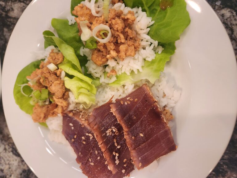 Chicken Lettuce Wraps and Ahi Tuna